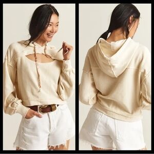 Anthropologie Pilcro Cutout Hoodie-Size Medium-Ivory/Cream